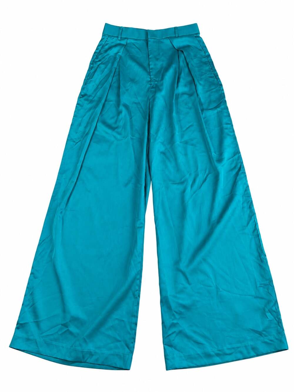 Blue Buttercup Turquoise Blue Silk Satin Wide Leg Boho Palazzo Pants